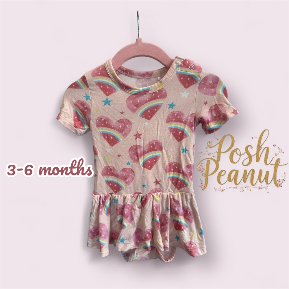 Posh Peanut Pink Heart and Rainbow Twirl Dress Onesie